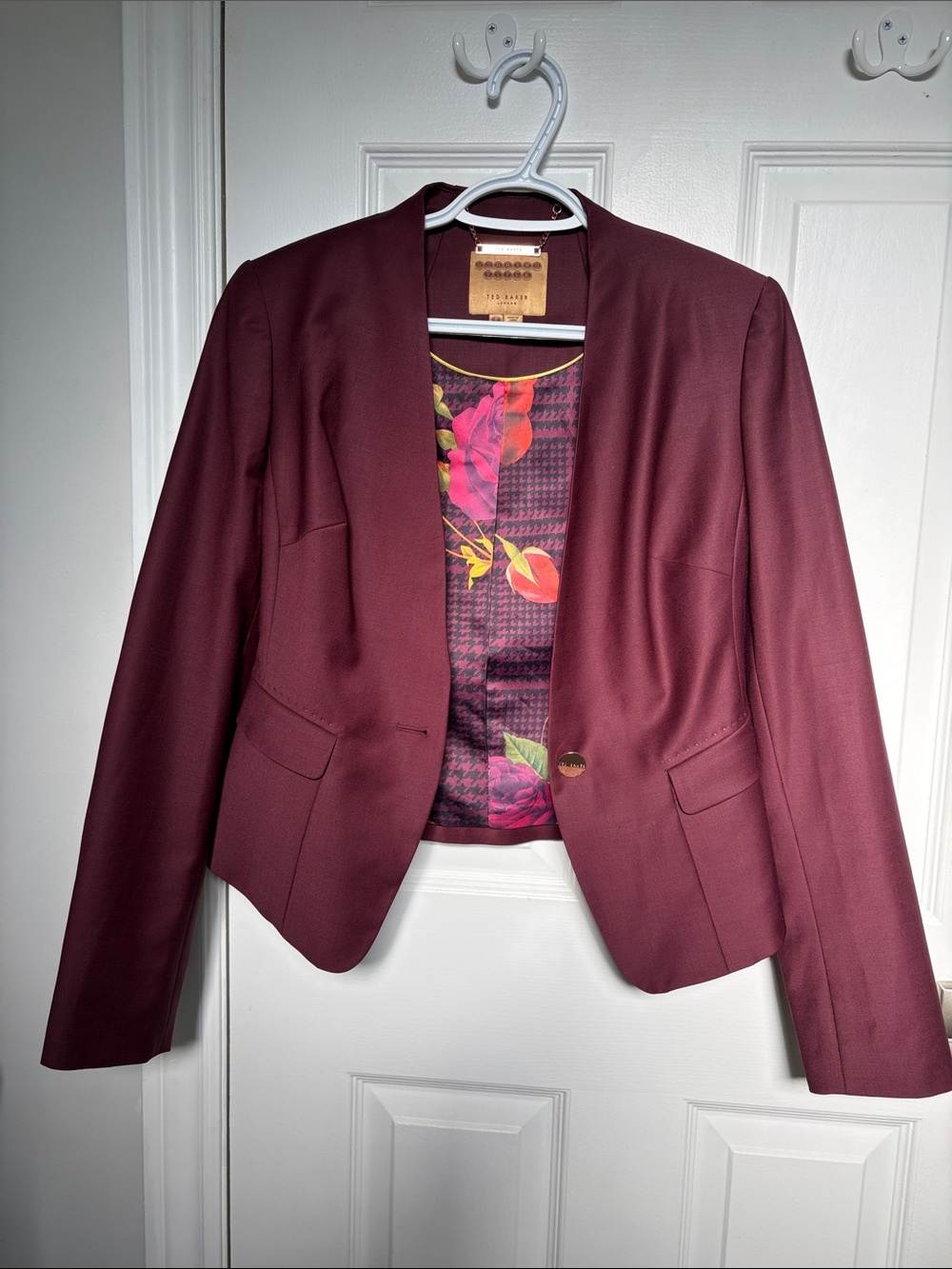 Ted Baker London Burgundy Open-Front Tailored Blazer